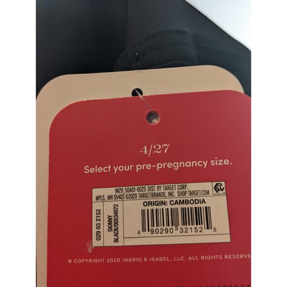 Ingrid & Isabel Maternity Jeans Skinny Crossover Panel 4 Black Over Belly Smooth - Picture 10 of 12